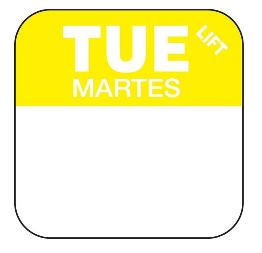 Tuesday - Martes 1" x 1" Durable Day of the Week Date Label