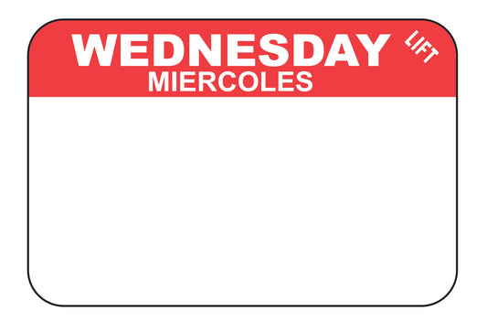 Wednesday - Miercoles 1" x 1.5" Durable Day of the Week Date Label