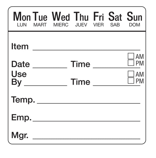 2" x 2" Dissolvable 7 Day Shelf Life Date Labels