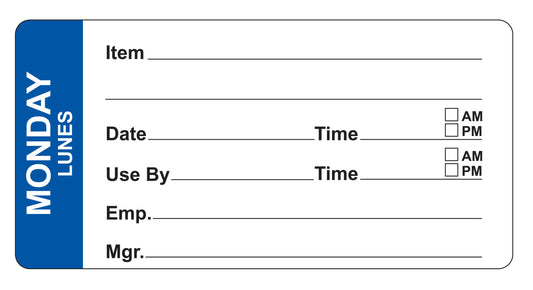 Monday - Lunes 4" x 2" Removable Day of the Week Prep Date Labels®