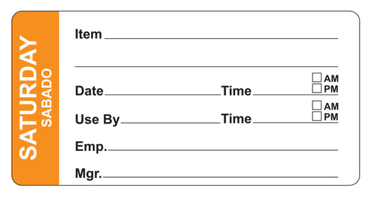 Saturday - Sabado 4" x 2" Removable Day of the Week Prep Date Labels®