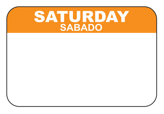 Saturday - Sabado 1" x 1.5" Dissolvable Day of the Week Date Label