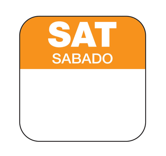 Saturday - Sabado 1" x 1" Removable Day of the Week Date Label