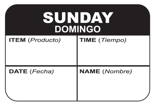 Sunday - Domingo 1" x 1.5" Dissolvable "Quad" Day of the Week Date Label