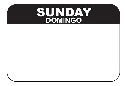 Sunday - Domingo 1" x 1.5" Dissolvable Day of the Week Date Label