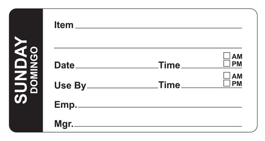 Sunday - Domingo 4" x 2" Removable Day of the Week Prep Date Labels®