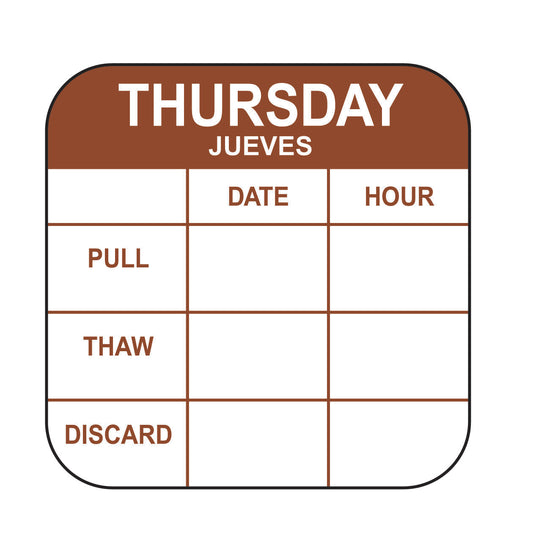 1" x 1" Thursday-Jueves Removable Pull-Thaw Date Label®