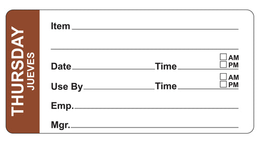 Thursday - Jueves 4" x 2" Removable Day of the Week Prep Date Labels®