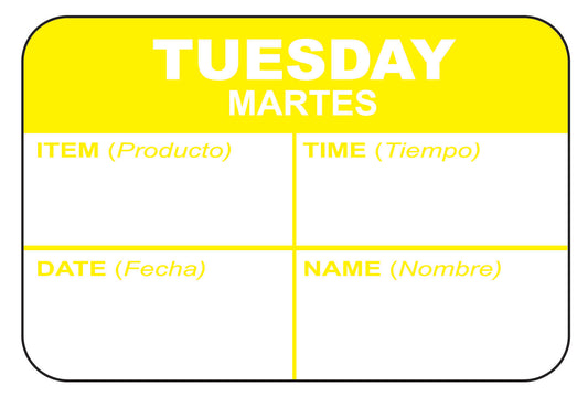 Tuesday - Martes 1" x 1.5" Dissolvable "Quad" Day of the Week Date Label