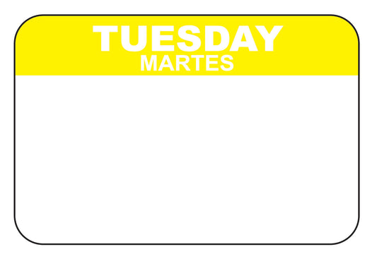 Tuesday - Martes 1" x 1.5" Dissolvable Day of the Week Date Label